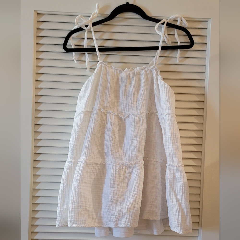 Fourteen & 9th - 100% Cotton White Gauze Ruffled Dress Tiered Tank Top